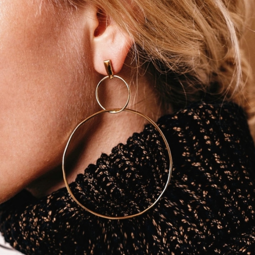Gold Color Double Hoop Earrings